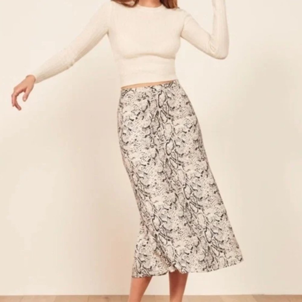 Reformation Bea Skirt in Rattlesnake Print Midi Skirt